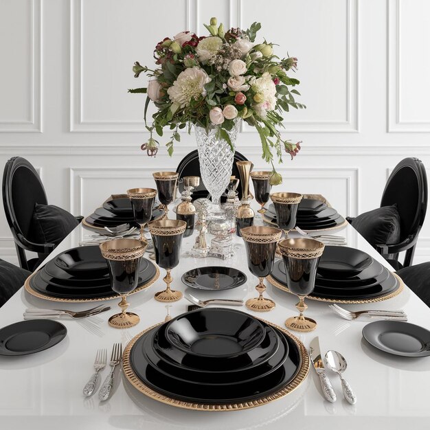 Photo a table with a white tablecloth and silverware on it