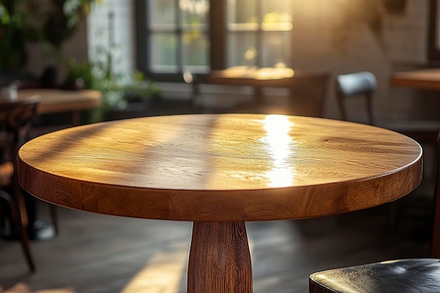 Photo a table with a wooden top that has the sun shining on it