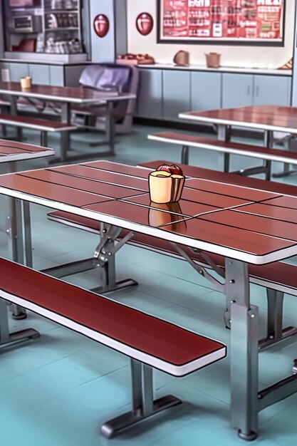 Photo a table with a yellow cup on it that says  hot dog  on it