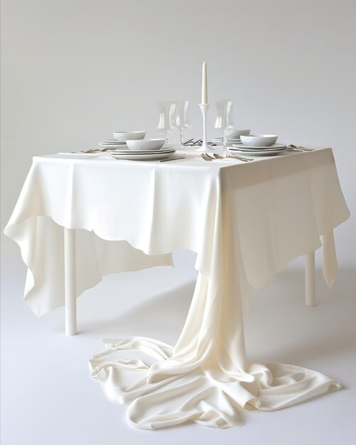 Photo a tablecloth that sets itself arranging dishes and cutlery perfectly for any meal inspired by the f