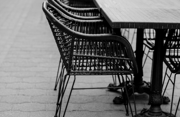 Tables and chairs of a street restaurant