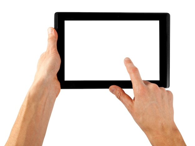 Tablet computer isolated in a hand on the white backgrounds