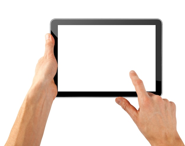 Tablet ipade in hand for advertisement computer backgrounds