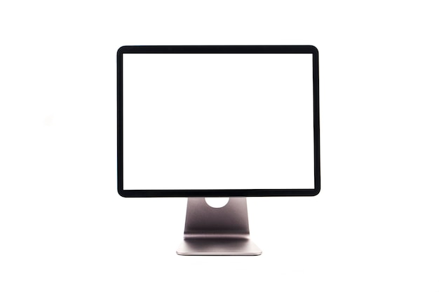 A tablet is placed on a white background