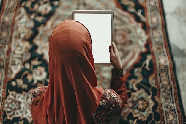 Photo tablet mockup with muslim women