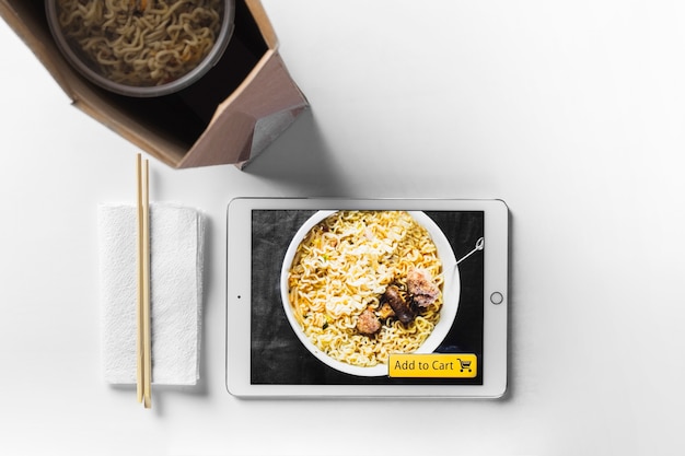 Tablet near delivered food