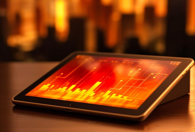 A tablet pc with charting on a golden background