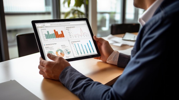 A tablet showing a report to a user holding it