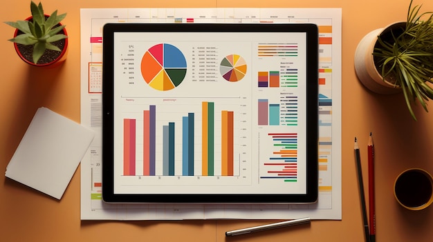 Tablet showing variety of colorful charts and graphs image ai generated