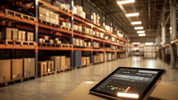 Photo the tablet in a warehouse