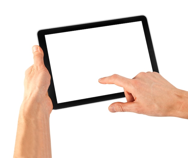 A tablet on the white backgrounds