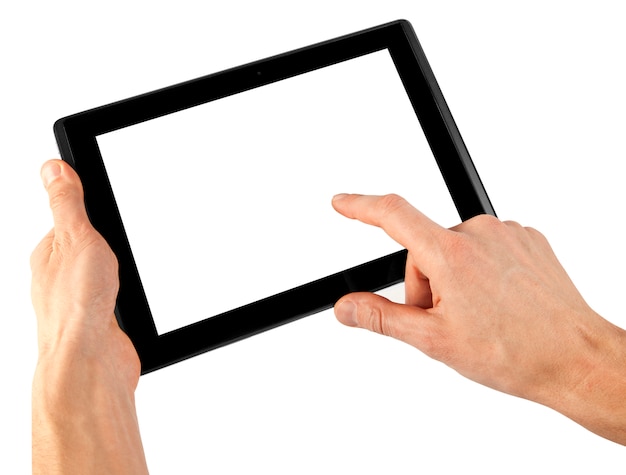 Tablet on white surface