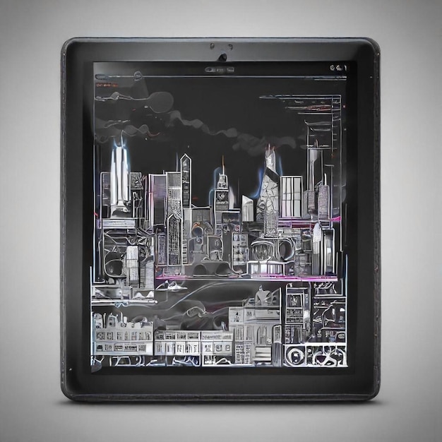 a tablet with a city on the screen