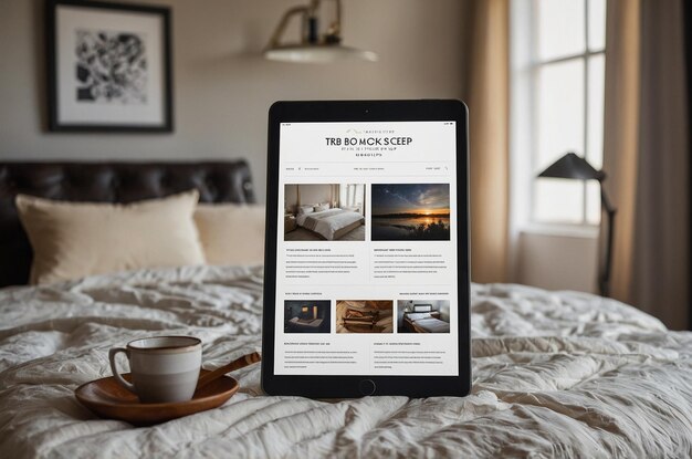 a tablet with a cup of coffee and a cup of coffee on it