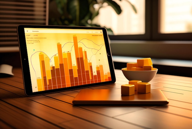 Tablet with graph with up and down