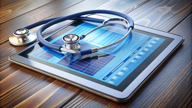 Photo a tablet with a stethoscope on it