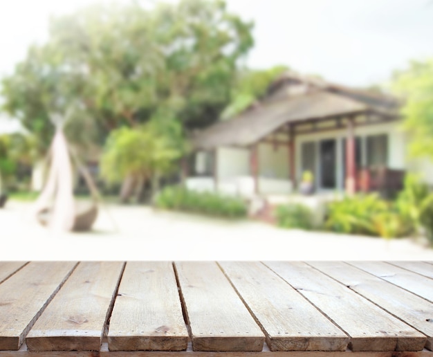 Tabletop and blurry building background