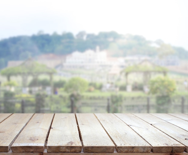 Tabletop and blurry exterior background