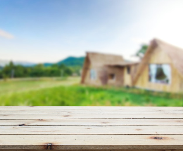 Tabletop and blurry exterior background