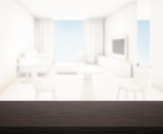 Tabletop and blurry living room background