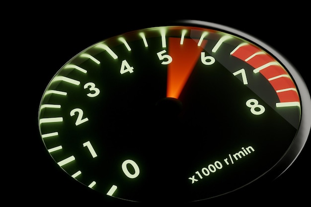 Tachometer needle moving up 3d render