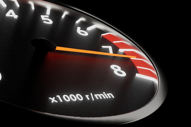 Tachometer needle in the red zone 3d render