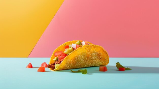 Photo a taco and a colorful background with a colorful background