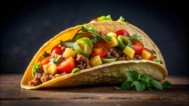 a taco that has a lot of ingredients on it