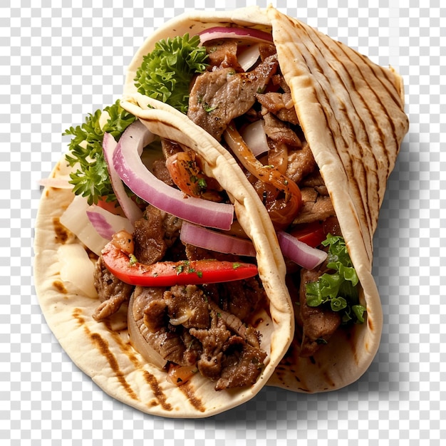 a taco that has meat and vegetables on it