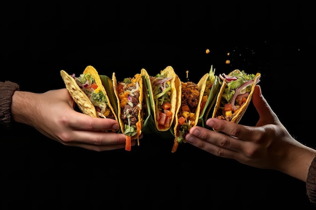 Taco Time Hands Reaching for Flavorful Tacos