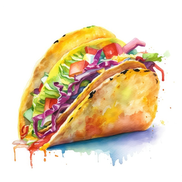 Taco watercolor illustration generative ai