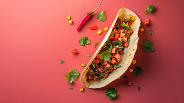 a taco with a red pepper on a red background