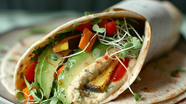 Photo a taco with a side of vegetables and a side of chicken breast