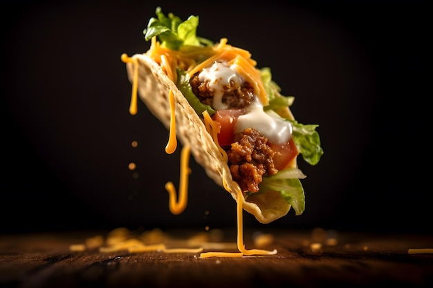 Taco with tomato cheese chicken and sauce