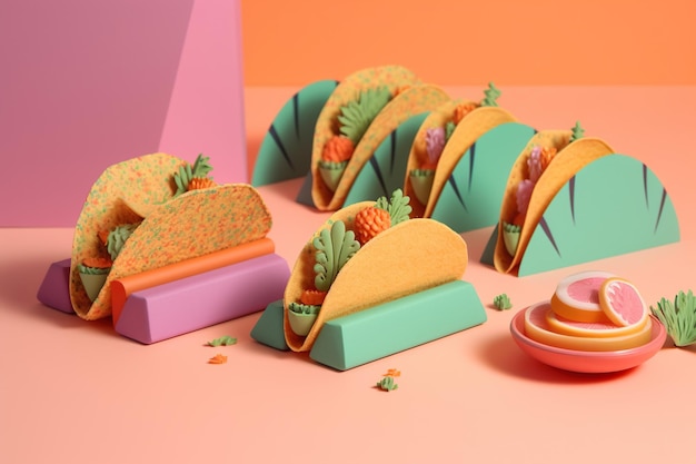 Tacos 3D model fancy color paper art