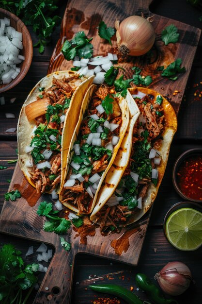 Tacos on a cutting board