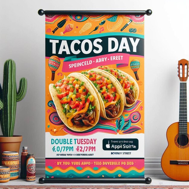 Photo tacos day mexican food banner template