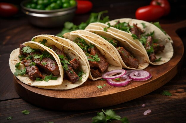 Tacos de lengua with tender beef tongue cilantro and onions