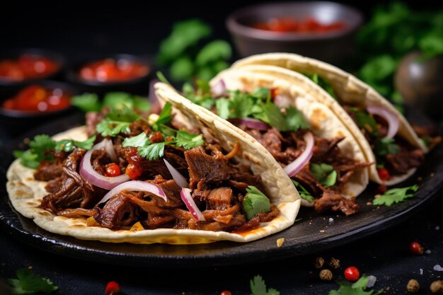 Tacos de lengua with tender beef tongue cilantro and onions