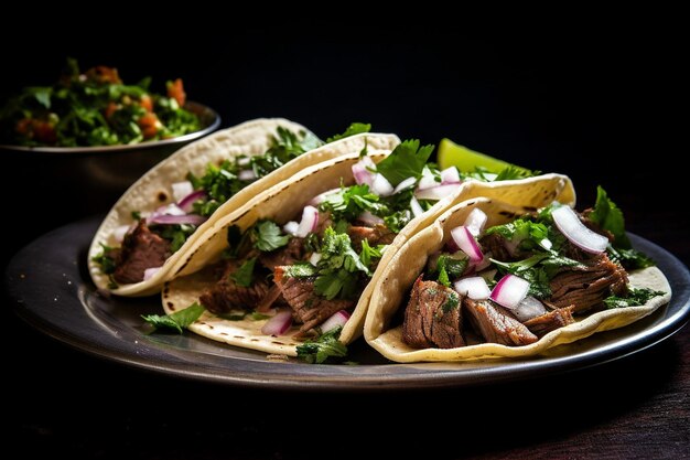 Tacos de lengua with tender beef tongue cilantro and onions