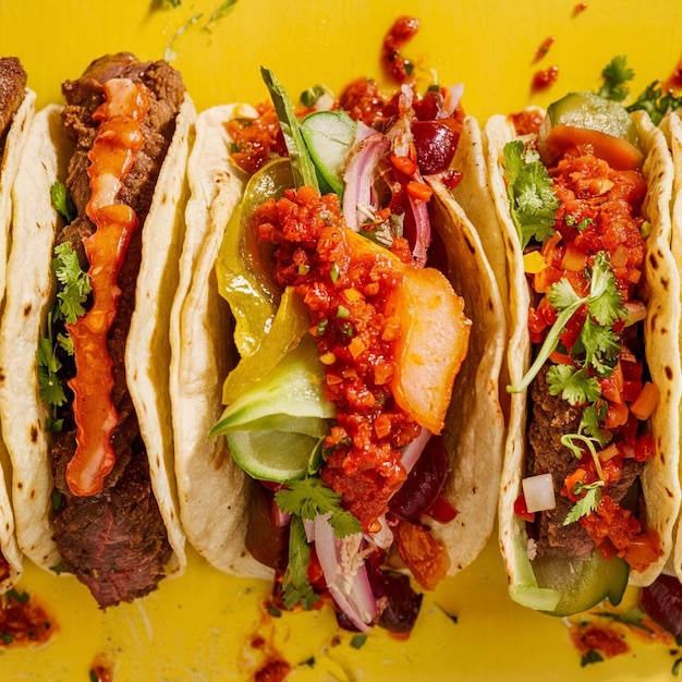 Photo tacos mexican food background yellow