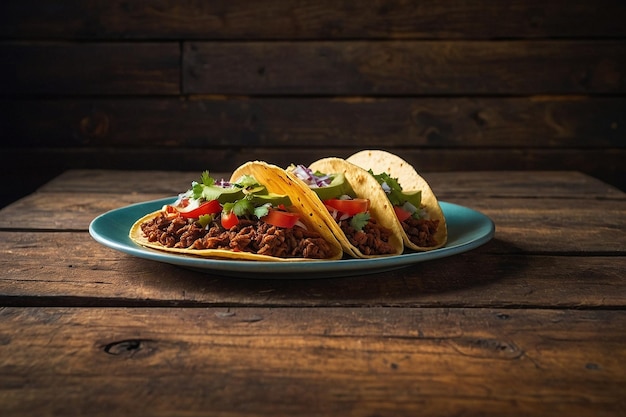 Tacos on Rustic Wooden Table