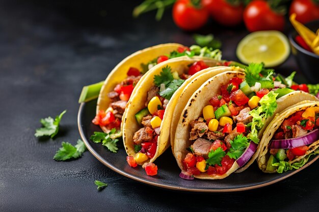 tacos with meat and vegetables Mexican food style stock photos