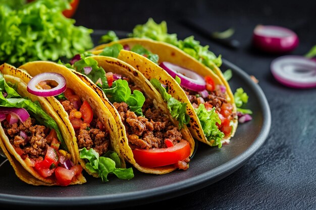 tacos with meat and vegetables Mexican food style stock photos