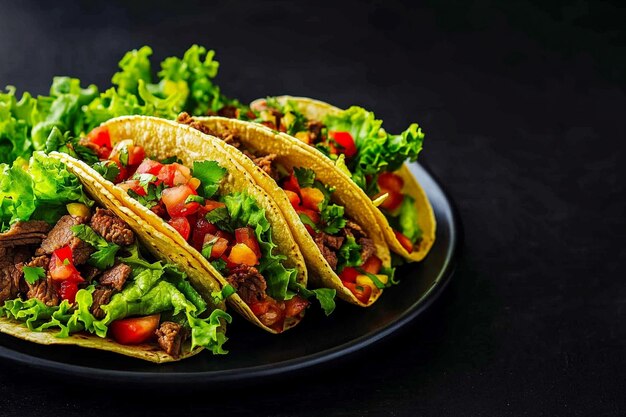 Photo tacos with meat and vegetables mexican food style stock photos