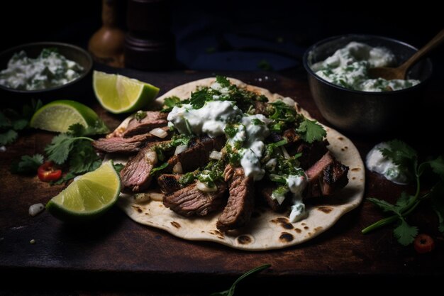 Photo tacos with roasted lamb and yogurt yummy delicious taco food image photography