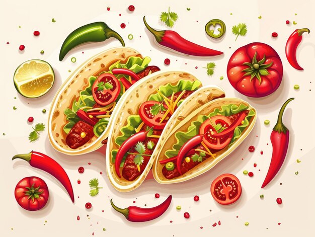 Tacos with tomatoes and peppers