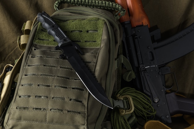 Tactical combat knife backpack and AK74