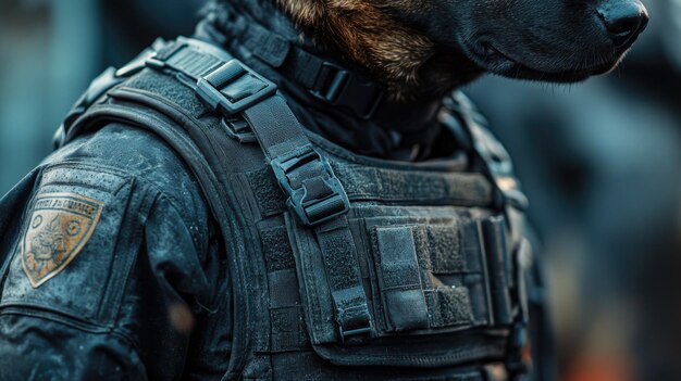 Tactical Dog Harness and Police Equipment CloseUp Detailed Shot of K9 Gear for Law Enforcement Work