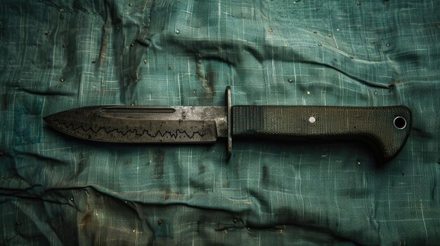 Photo tactical military knife on greengray canvas ai generative